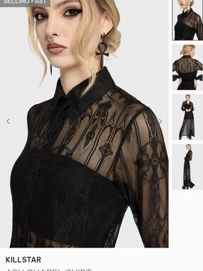 Killstar Black Sheer Lace Button Up